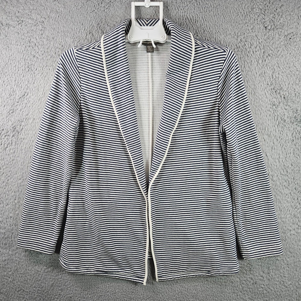Tommy Bahama Women's XS Navy White Stripe Knit Open Front Blazer Jacket